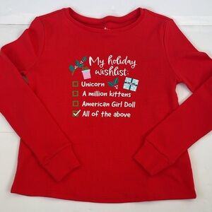 American Girl Long Sleeve Holiday Wishlist Cotton Shirt Size 14 Top Only